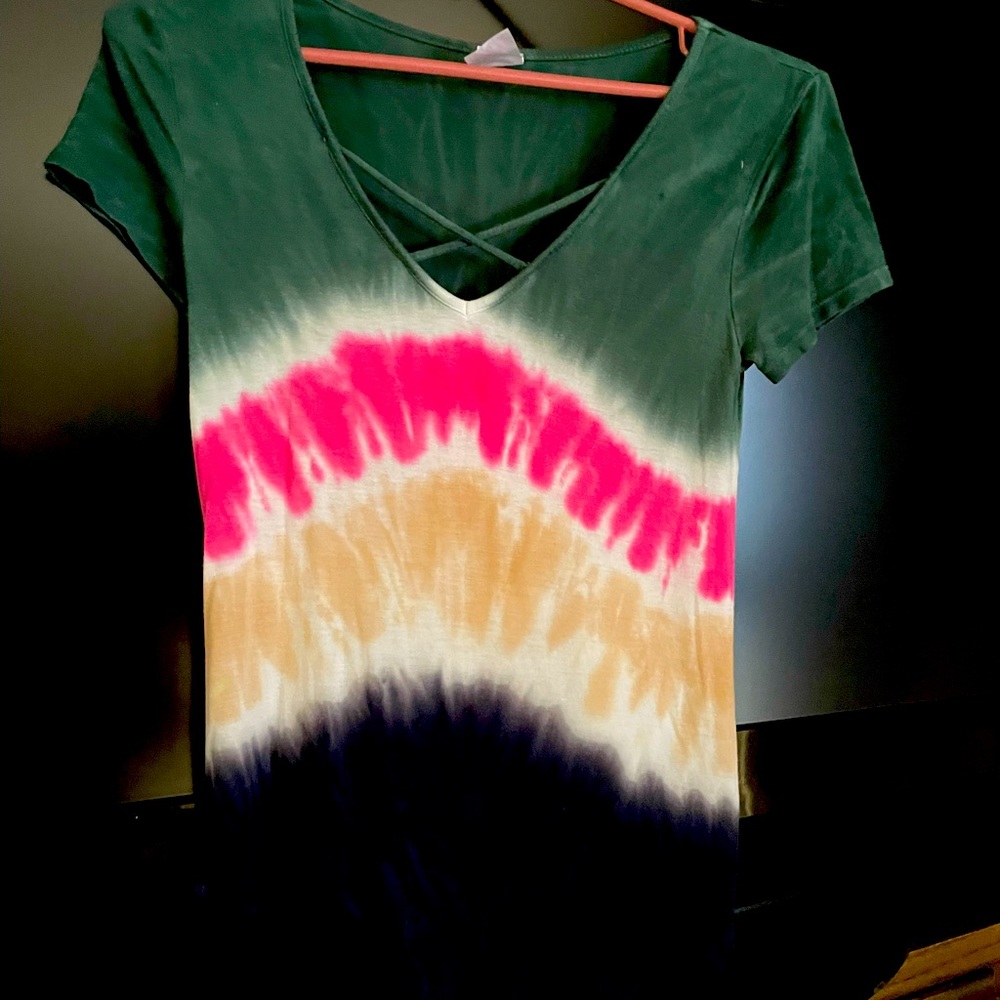 Adorable tie-dye shirt with just enough stretch to make it comfortable.